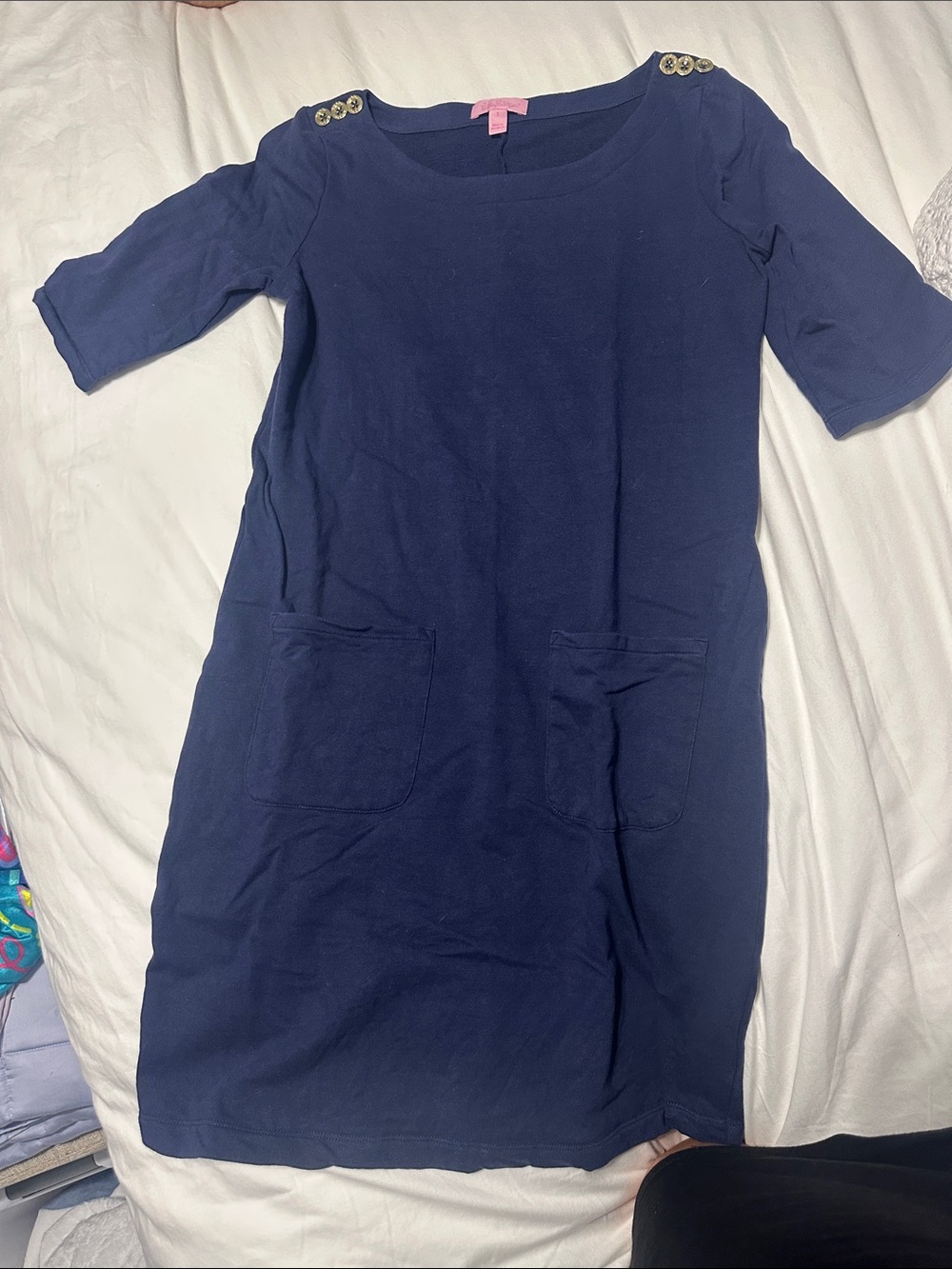 Lilly Pulitzer Navy Midi Dress with Shoulder Buttons